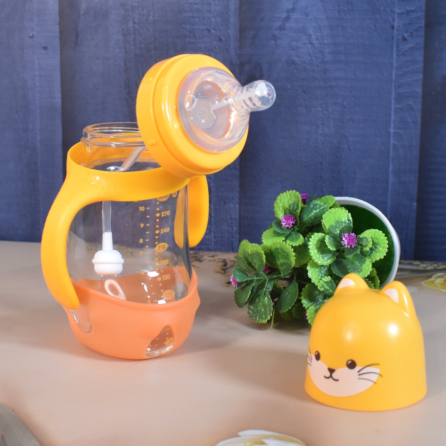 Glass Baby Feeding Bottle With Handles Straw (300 Ml 1 Pc)